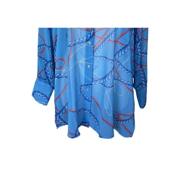 Zara Sheer Nautical Button Down Top M Blouse Oversized Preppy Beach Chain Rope - Picture 4 of 11